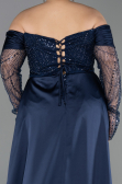 Long Navy Blue Beaded Plus Size Evening Gown ABU6093