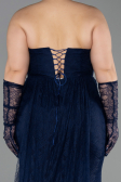 Long Navy Blue Dantelle Plus Size Evening Dress ABU6280