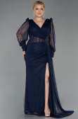 Long Navy Blue Dantelle Plus Size Evening Gown ABU6283