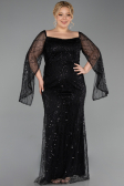 Long Black Beaded Plus Size Evening Gown ABU5067