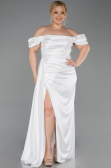 Long White Satin Plus Size Evening Dress ABU1626