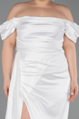 Long White Satin Plus Size Evening Dress ABU1626