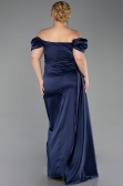 Navy Blue Long Satin Plus Size Evening Dress ABU1626