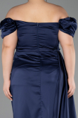 Navy Blue Long Satin Plus Size Evening Dress ABU1626