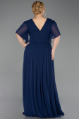 Long Navy Blue Chiffon Plus Size Evening Gown ABU6309