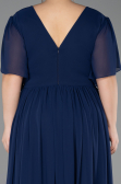 Long Navy Blue Chiffon Plus Size Evening Gown ABU6309