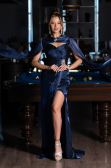Long Navy Blue Chiffon Evening Dress ABU6296