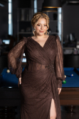 Long Brown Dantelle Plus Size Evening Gown ABU6283