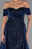Long Navy Blue Beaded Evening Dress ABU6329