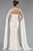 Long Beige Beaded Mermaid Prom Dress ABU6315