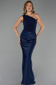 Long Navy Blue Satin Prom Gown ABU6331