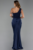 Long Navy Blue Satin Prom Gown ABU6331