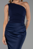 Long Navy Blue Satin Prom Gown ABU6331