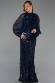 Long Navy Blue Scaly Plus Size Evening Dress ABU6328