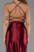 Long Cherry Colored Satin Prom Gown ABU2800