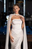 Long Beige Beaded Mermaid Prom Dress ABU6315