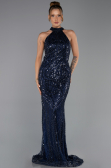 Long Navy Blue Beaded Evening Dress ABU6348