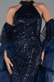 Long Navy Blue Beaded Evening Dress ABU6348