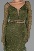 Long Olive Drab Beaded Evening Dress ABU6349