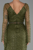 Long Olive Drab Beaded Evening Dress ABU6349