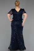 Long Navy Blue Beaded Plus Size Evening Dress ABU6334
