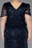 Long Navy Blue Beaded Plus Size Evening Dress ABU6334