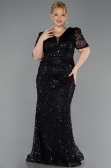 Long Black Beaded Plus Size Evening Dress ABU6334