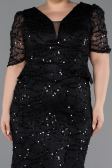 Long Black Beaded Plus Size Evening Dress ABU6334