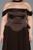 Long Brown Chiffon Plus Size Evening Dress ABU5551
