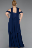 Long Navy Blue Chiffon Plus Size Evening Dress ABU5551