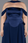 Long Navy Blue Chiffon Plus Size Evening Dress ABU5551