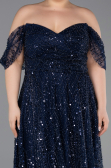 Long Navy Blue Beaded Plus Size Evening Gown ABU6347