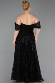 Long Black Beaded Plus Size Evening Gown ABU6347
