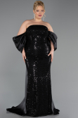 Long Black Scaly Plus Size Evening Gown ABU6312