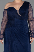 Long Navy Blue Dantelle Plus Size Evening Gown ABU6339