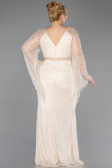 Long Beige Beaded Plus Size Evening Dress ABU6350