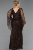 Long Brown Beaded Plus Size Evening Gown ABU6350