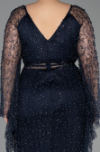 Long Navy Blue Beaded Plus Size Evening Gown ABU6350