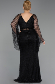 Long Black Beaded Plus Size Evening Gown ABU6350