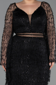 Long Black Beaded Plus Size Evening Gown ABU6350