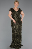 Long Olive Drab Scaly Plus Size Evening Gown ABU6282