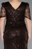 Long Brown Beaded Plus Size Evening Dress ABU6334