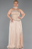 Long Beige Chiffon Plus Size Evening Gown ABU5793