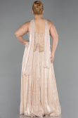 Long Beige Chiffon Plus Size Evening Gown ABU5793