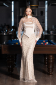 Long Beige Beaded Evening Dress ABU6358