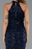 Long Navy Blue Dantelle Evening Dress ABU6405