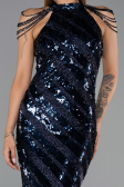 Long Navy Blue Scaly Evening Dress ABU6417
