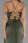 Long Olive Drab Satin Prom Gown ABU6427