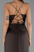 Long Brown Satin Prom Gown ABU6427