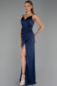 Long Navy Blue Satin Prom Gown ABU6427